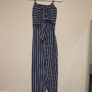 SHEIN Navy and White Striped Jumpsuit